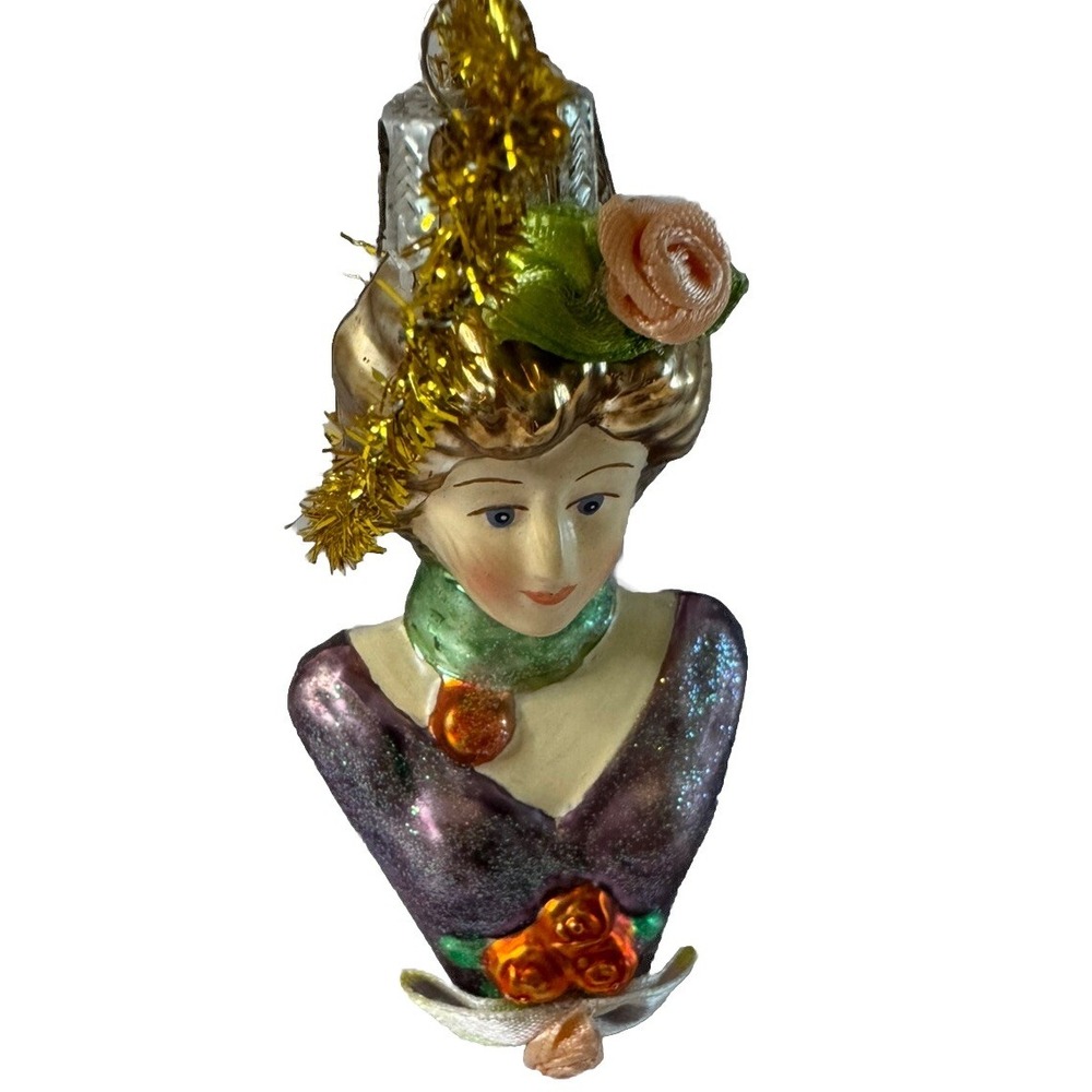 Vintage Dept 56 Victorian Woman Bust Glitter‎ Glass Christmas Tree Ornament